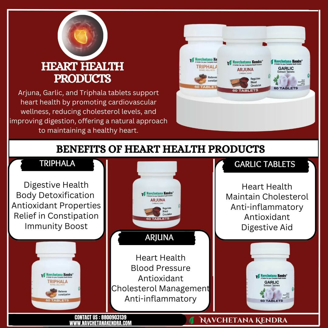 Navchetana Kendra Arjuna, Triphala, and Garlic Tablets Combo