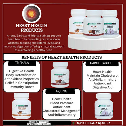 Navchetana Kendra Arjuna, Triphala, and Garlic Tablets Combo