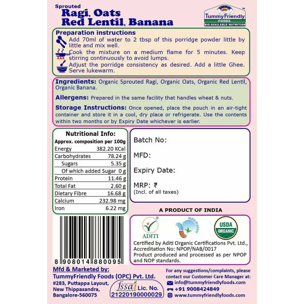 TummyFriendly Foods Certified Stage3 Porridge Mixes Trial Packs - Ragi, Sathu Maavu, MultiGrain for 8 Months Old Baby - Drmedicart