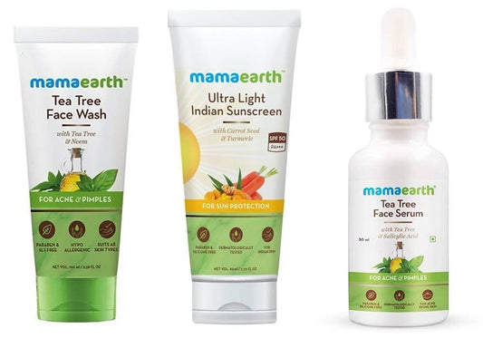 Buy Mamaearth Tea Tree Face Serum + Face Wash + Ultra Light Indian Sunscreen Combo from DrMediCart, Ship from India to USA