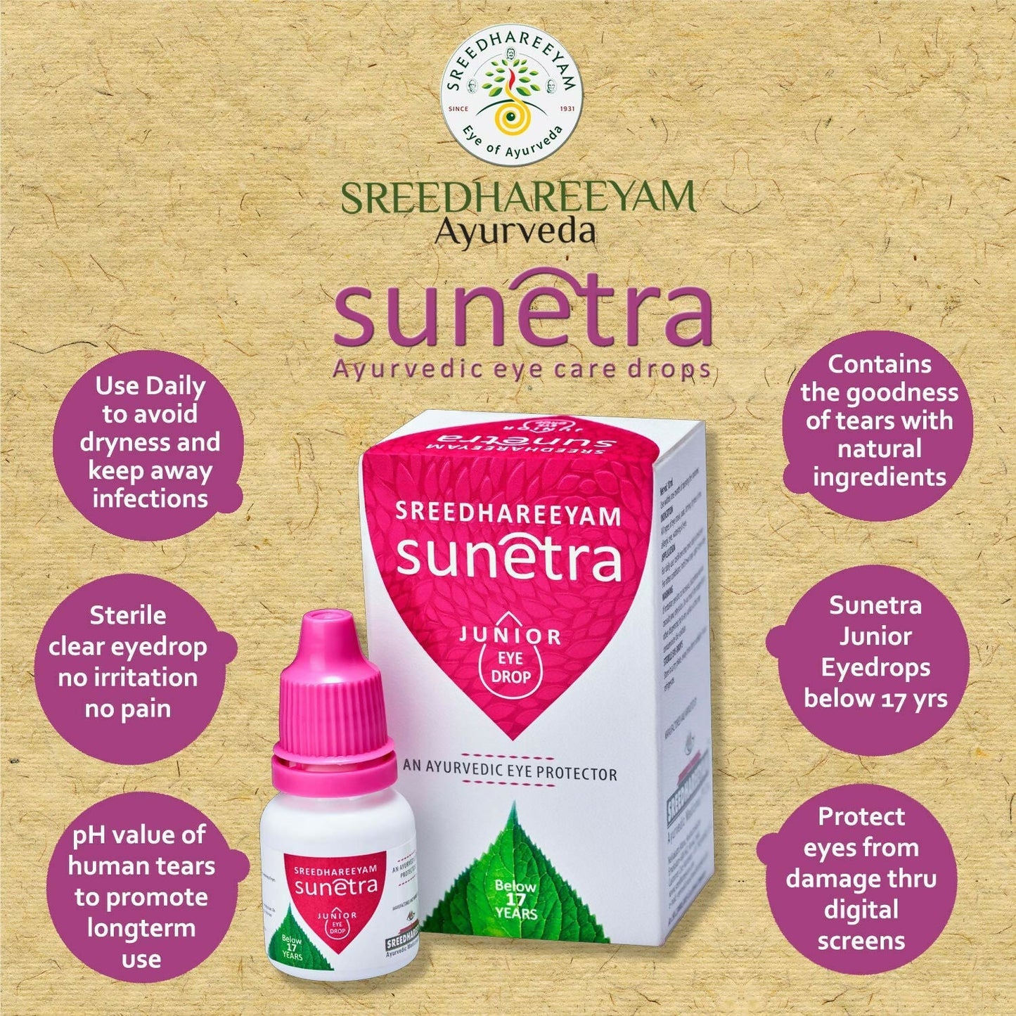Sreedhareeyam Ayurveda Sunetra Junior Herbal Eye Drop (Below 17 yrs of age)