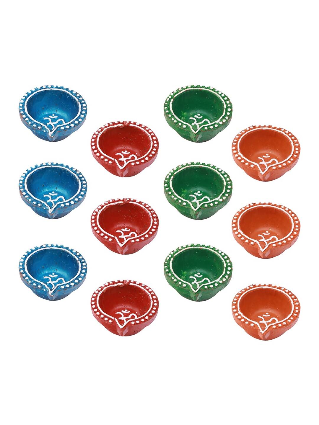 Tied Ribbons Red Blue Pack of 12 Handcrafted Terracotta Clay Oil Diya