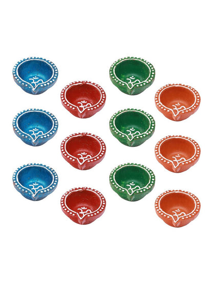 Tied Ribbons Red Blue Pack of 12 Handcrafted Terracotta Clay Oil Diya