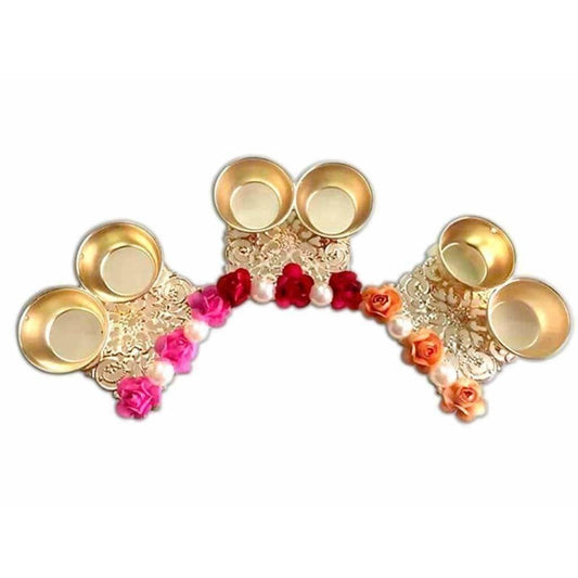 Handcrafted Haldi Kumkum Holder with Pearl Beads and Rose Flowers – 1 Pc