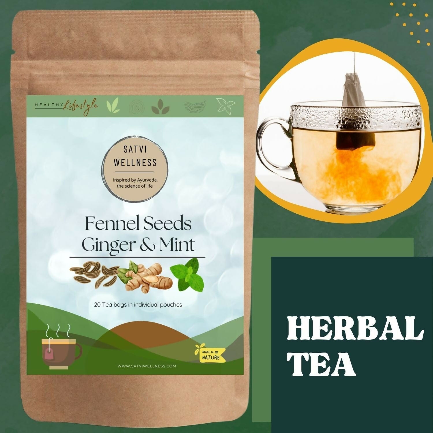 Satvi Wellness Fennel Ginger Mint Tea Bags