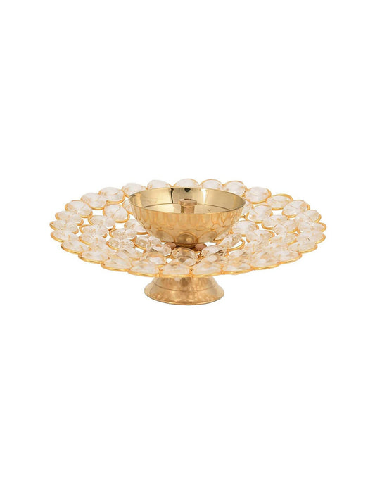 Craftvatika Gold -Toned Crystal Akhand Diya Oil Puja Lamp