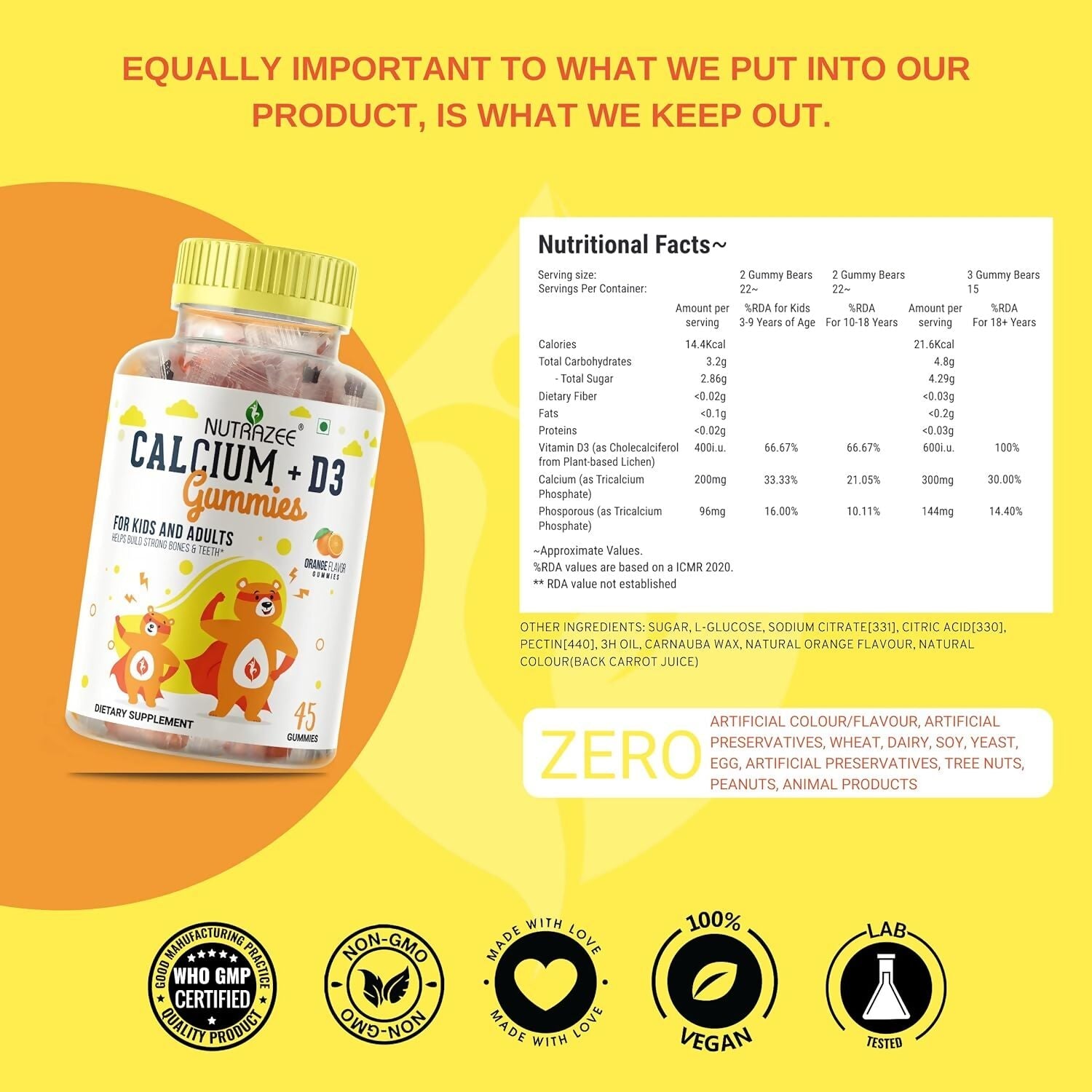 Nutrazee Calcium + D3 Gummies For Kids & Adults