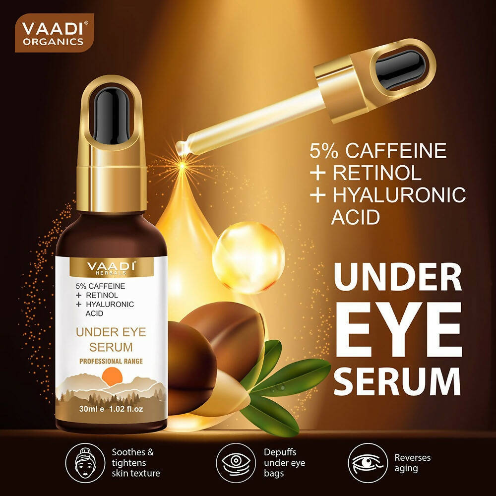 Vaadi Herbals Under Eye Serum With 5% Caffeine & Retinol & Hyaluronic Acid, Reduce Dark Circles, Reverse Aging