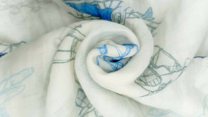Kindermum Organic Cotton Muslin Swaddle Blanket 100 Cm X 100 Cm - Set Of 2 - Transport And Aviator