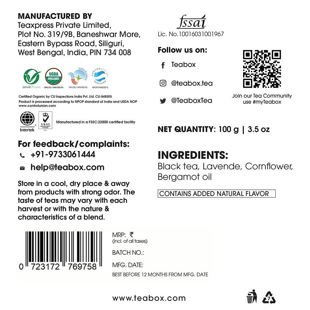 Teabox Lavender Earl Grey Black Tea Loose Leaves - Drmedicart
