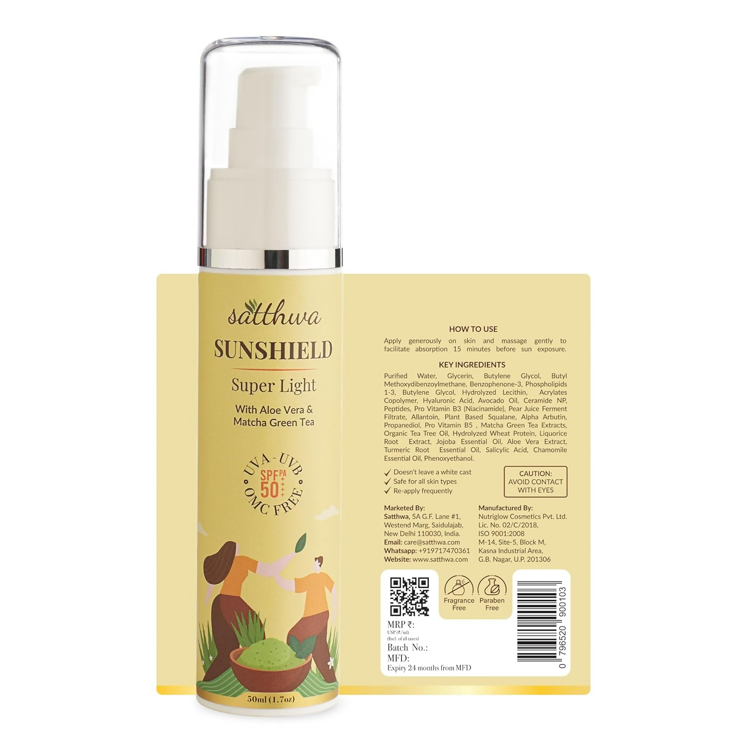 Satthwa Sunshield Super Light Sunscreen With Aloe Vera & Matcha Green Tea