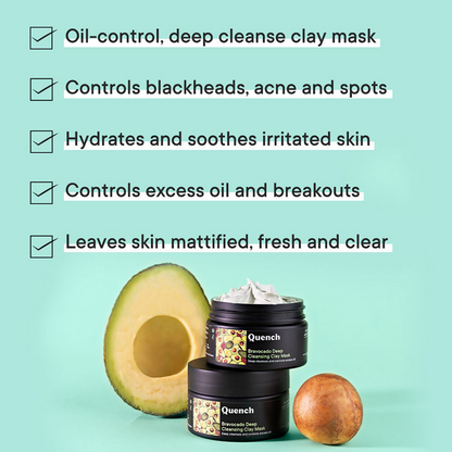 Quench Vitamin E Deep Cleansing Clay Mask with Avocado Removes Impurities & Refines Pores