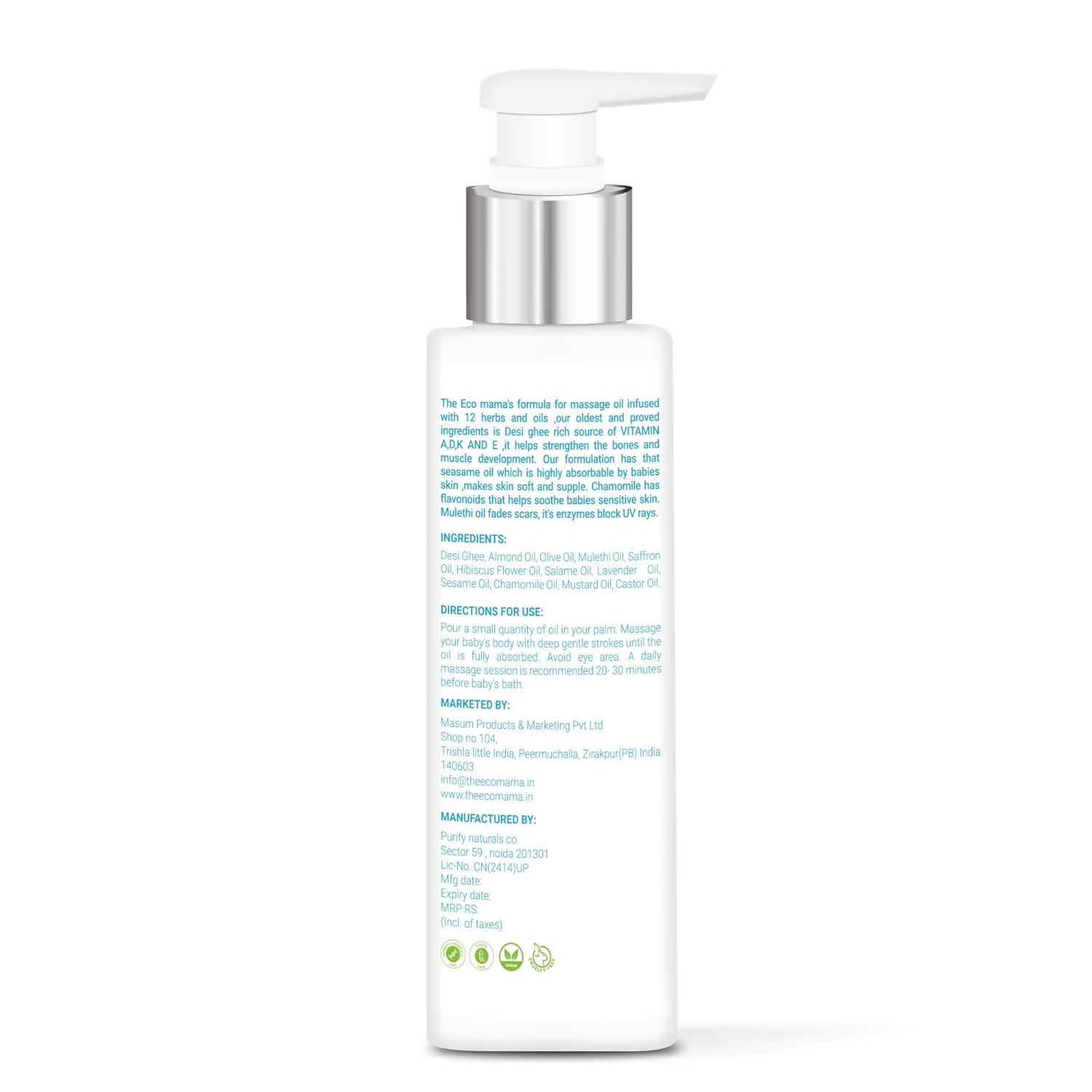 The Eco Mama Baby Massage Oil Infused With Desi Ghee, Mulethi Oil & Chamomile