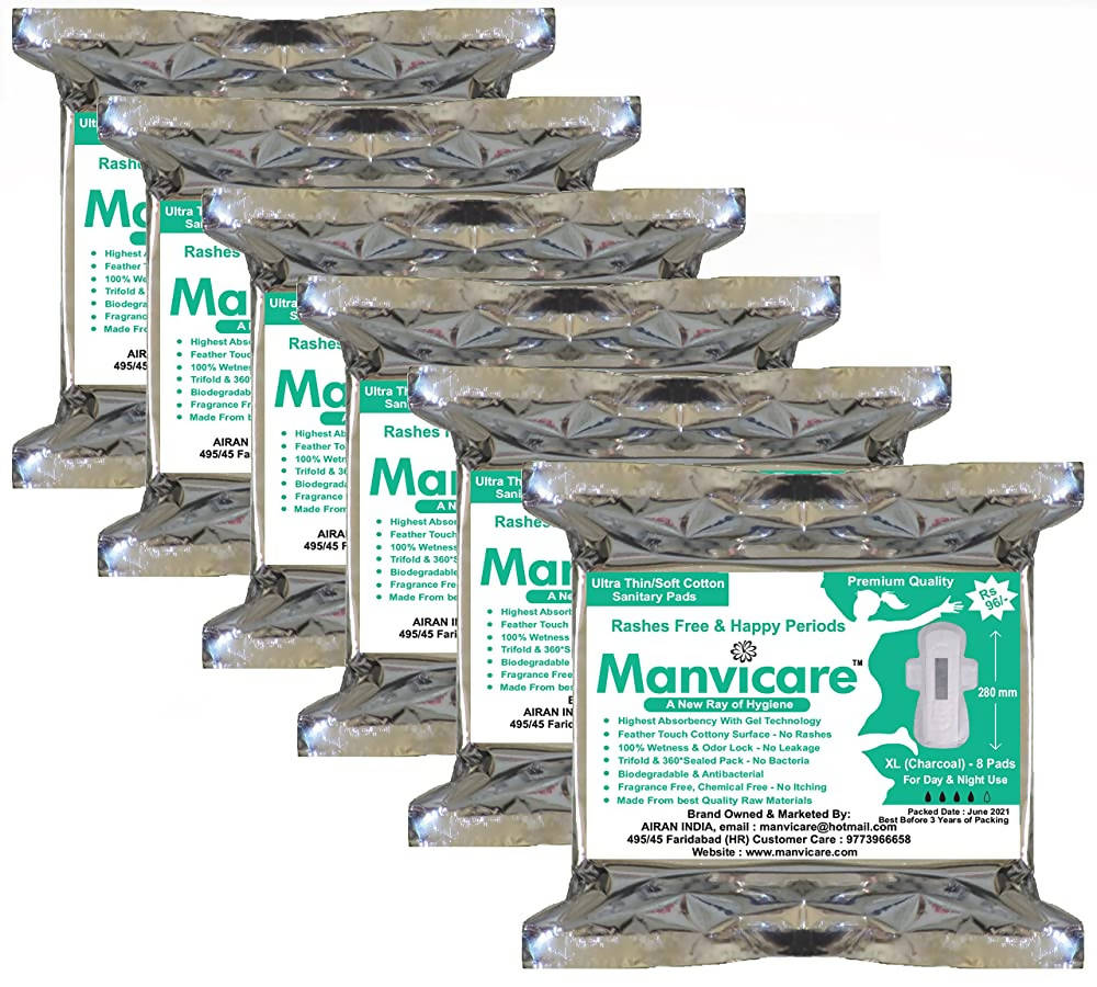 Manvicare Biodegradable Charcoal Anion Cotton Sanitary Pads