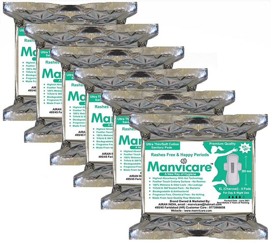 Manvicare Biodegradable Charcoal Anion Cotton Sanitary Pads