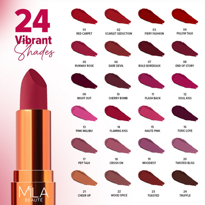 Mila Beaute Bold & Matte Long Lasting Highly Pigmented Lipstick - Scarlet Seduction