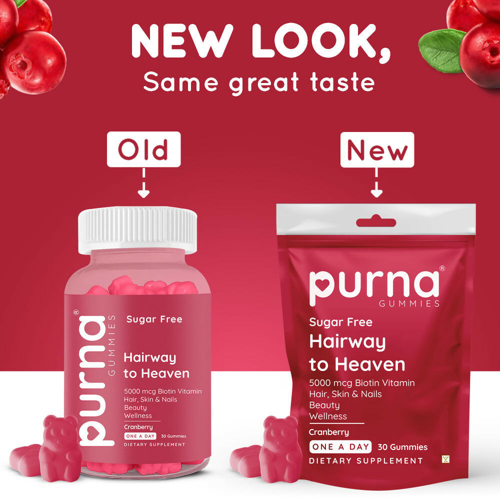 Purna Gummies Hair Biotin Cranberry Sugar Free Gummies with Vitamin B12 for Hair & Nail