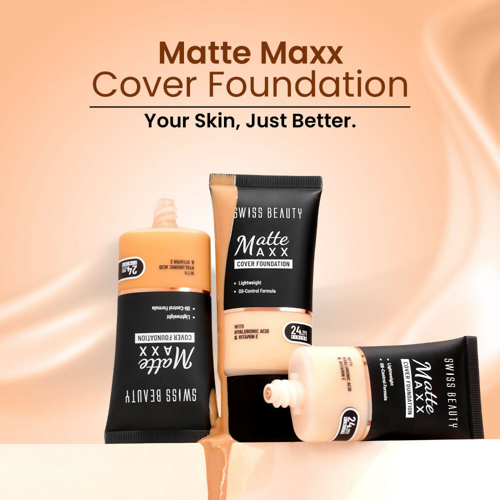Swiss Beauty Matte Maxx Cover Foundation with Hyaluronic Acid & Vitamin E - 6 Deep Warm