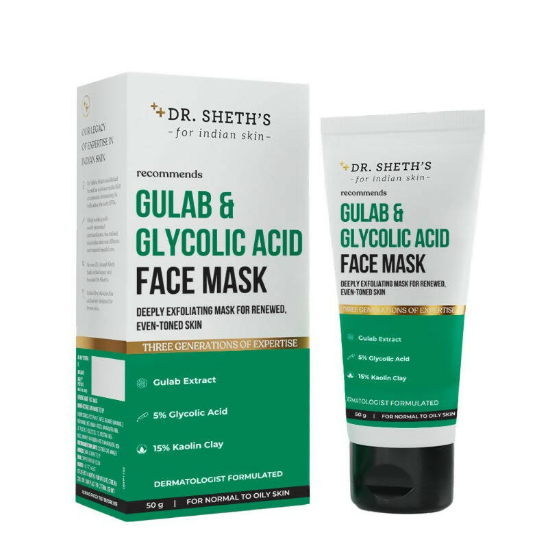 Dr. Sheth's Gulab & Glycolic Acid Face Mask Deep Exfoliating Face Pack For Even-toned Skin, For Normal to Oily Skin