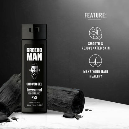 Vasu Healthcare Greeko Man 3 in 1 Charcoal Shower Gel - Drmedicart