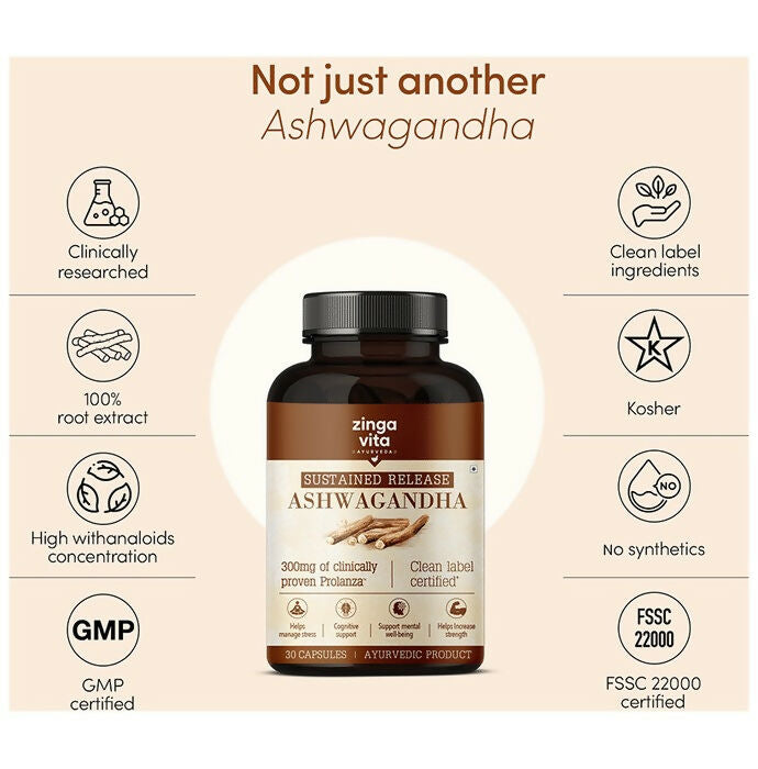 Zingavita Ayurveda Sustained Release Ashwagandha 300mg Capsules - Drmedicart