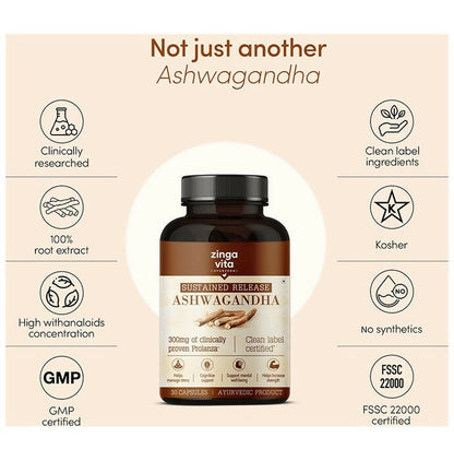Zingavita Ayurveda Sustained Release Ashwagandha 300mg Capsules - Drmedicart