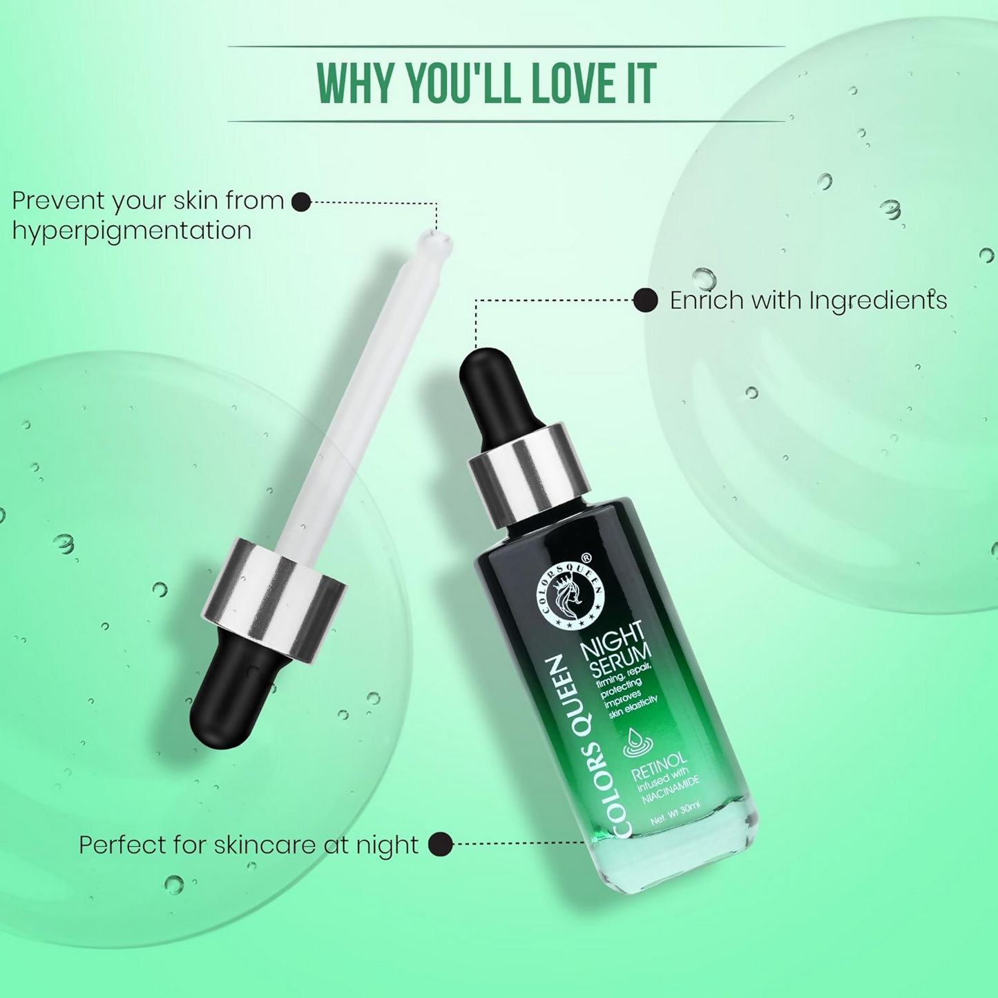 Colors Queen Retinol Night Serum Reduce Fine Lines & Wrinkle