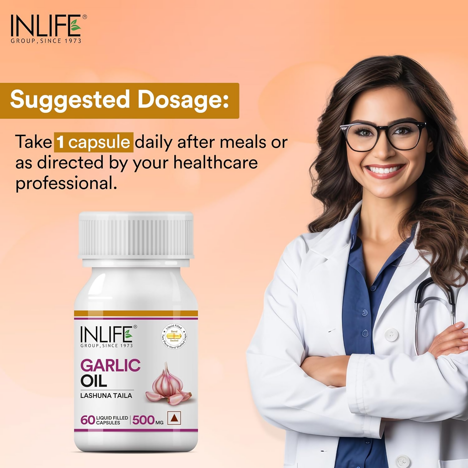 Inlife Garlic Oil Supplement 500 mg Capsules