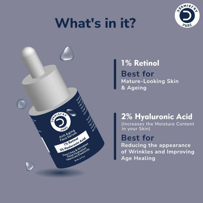 Dermistry Pure 1% Retinol 2% Hyaluronic Acid Anti Aging Moisturizer Face Serum Fine Lines & Wrinkles