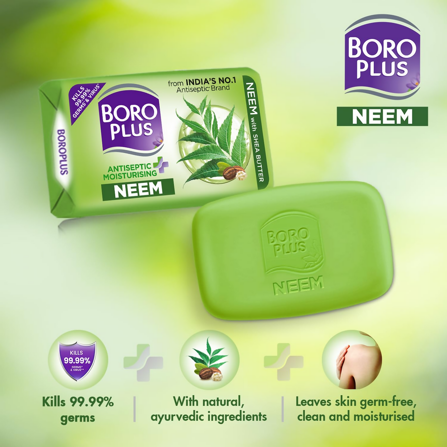 BoroPlus Antiseptic And Moisturising Bathing Neem Soap With Neem, Tea Tree, Aloe Vera & Shea Butter