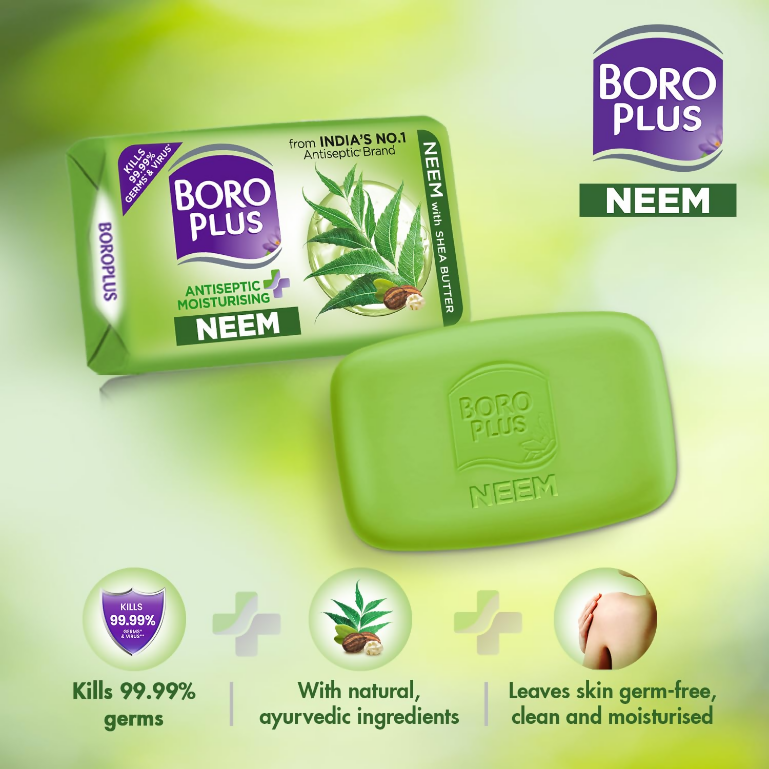 BoroPlus Antiseptic And Moisturising Bathing Neem Soap With Neem, Tea Tree, Aloe Vera & Shea Butter