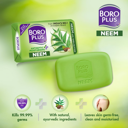 BoroPlus Antiseptic And Moisturising Bathing Neem Soap With Neem, Tea Tree, Aloe Vera & Shea Butter