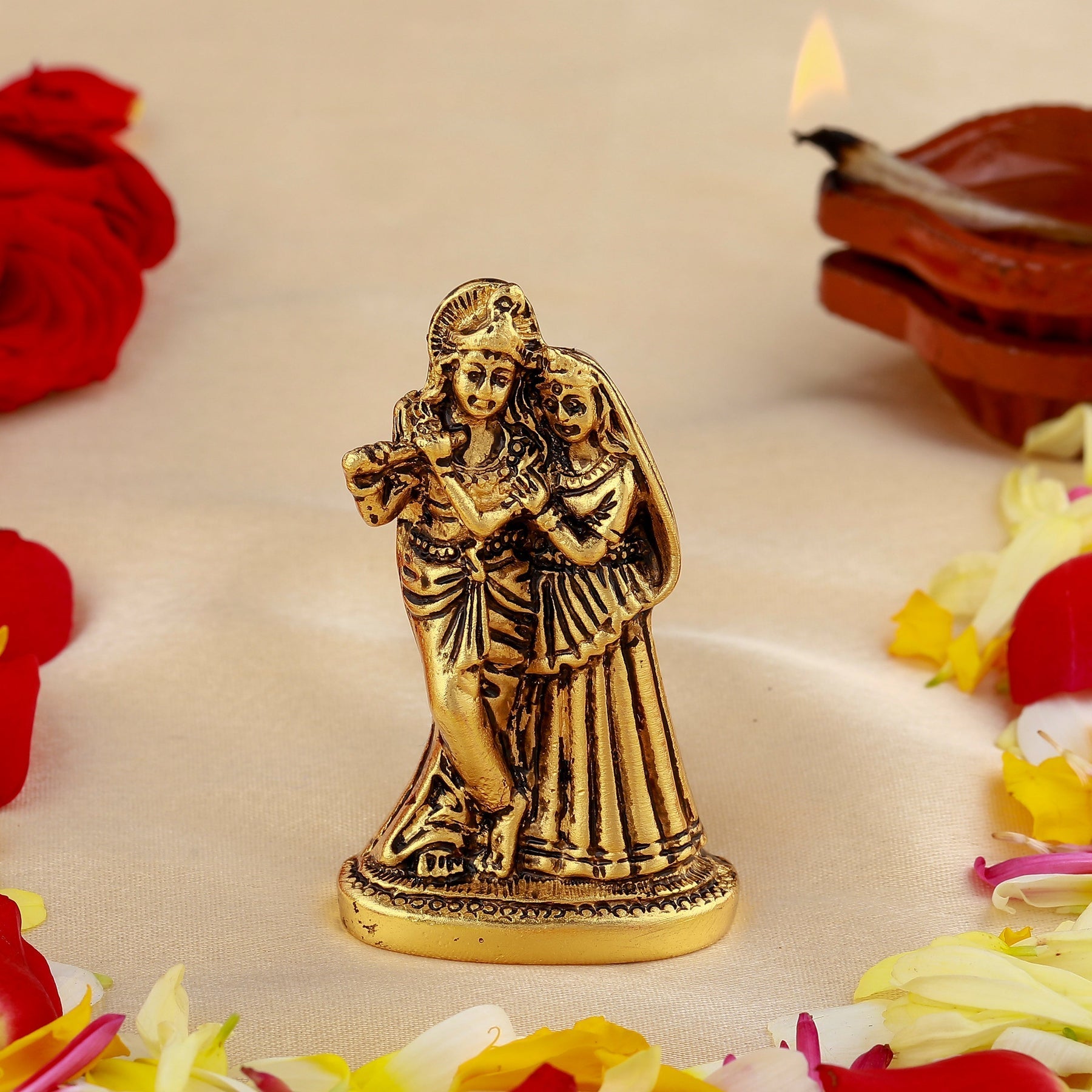 Buy Estele Gold-Polished Devotional Shree Radha Krishna Idol for Home/Car Decor