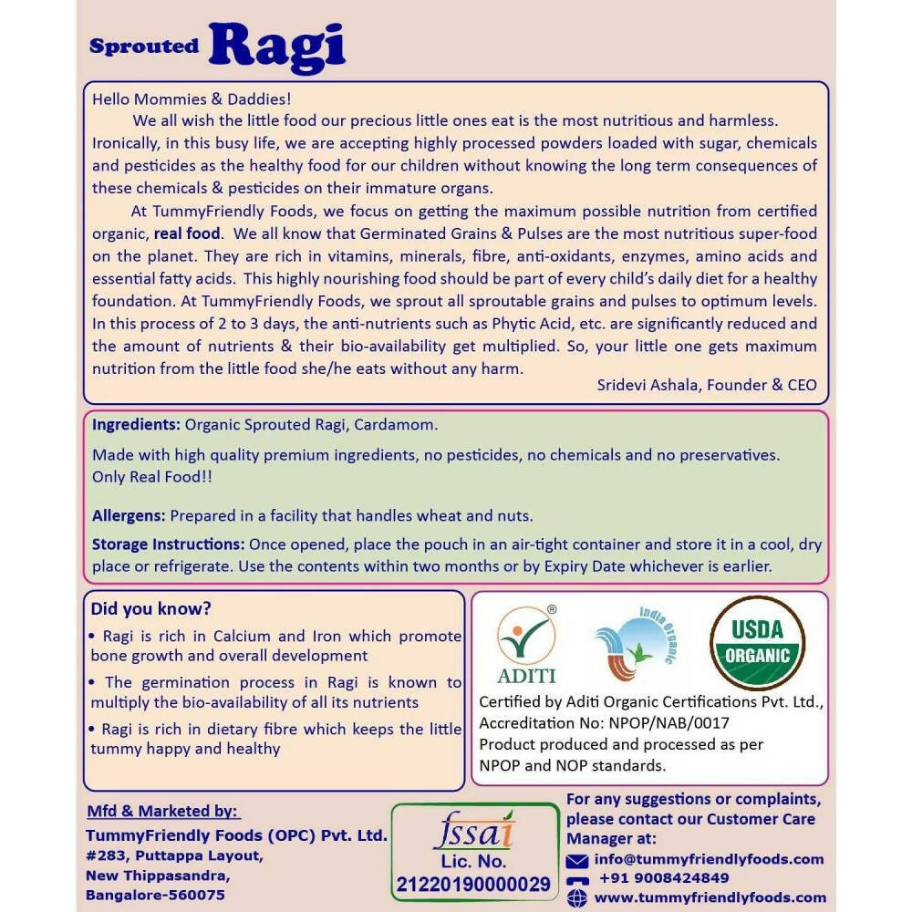 TummyFriendly Foods Organic Stage1 Sprouted Porridge Mixes Combo Pack - Sprouted Ragi, Sprouted Brown Rice and Oats - Drmedicart