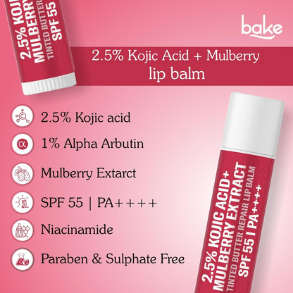 Bake 2.5% Kojic Acid Beetroot Tinted Butter Brightening Lip Balm Spf 55 Pa++++