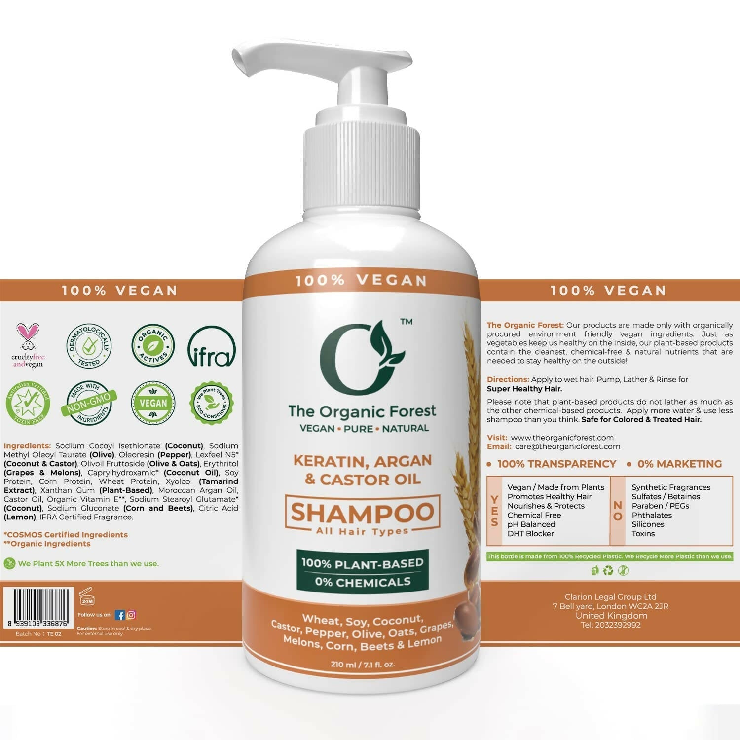The Organic Forest Keratin, Castor & Moroccan Argan Oil Shampoo - Drmedicart