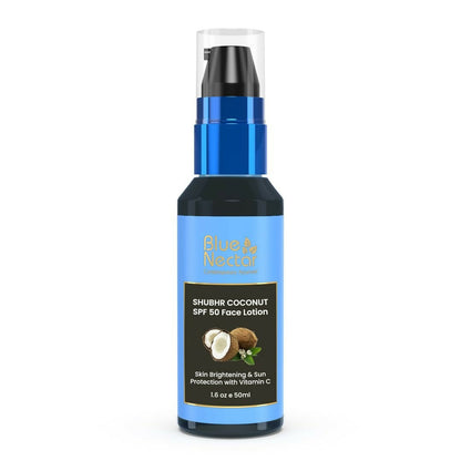 Blue Nectar Coconut Sunscreen SPF 50 Face Lotion, No White Cast, Plant Based Photostable Sunscreen with Vitamin C for Skin Brightening