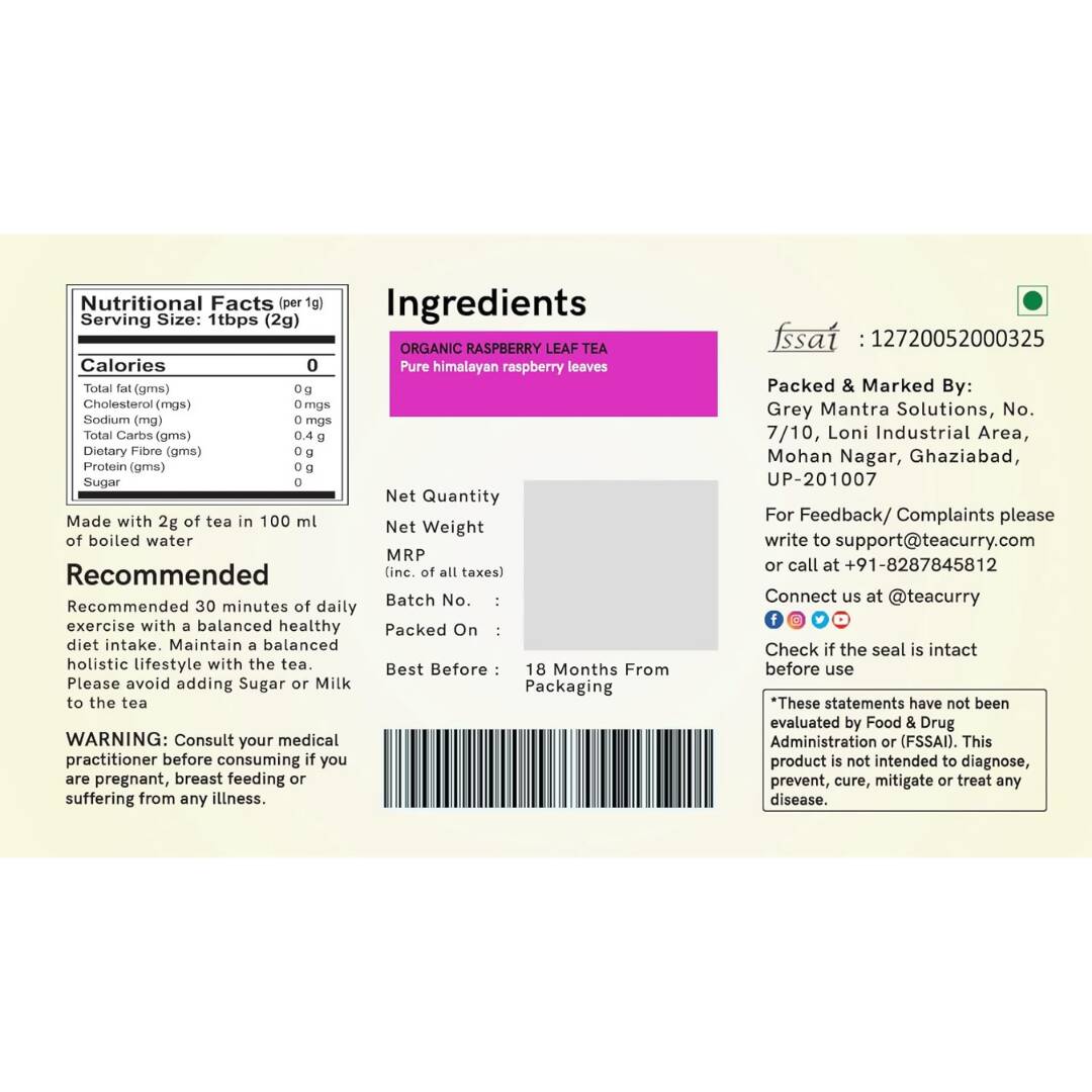 Teacurry Organic Raspberry Tea Bags - Drmedicart
