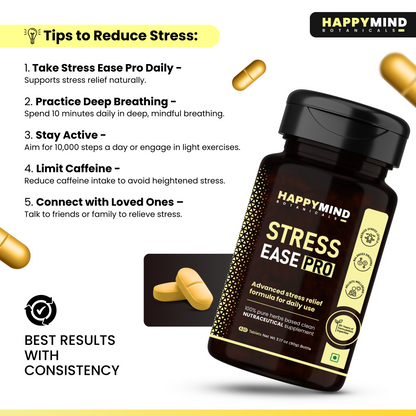 HappyMind Botanicals Stress Ease Pro Veg Tablets