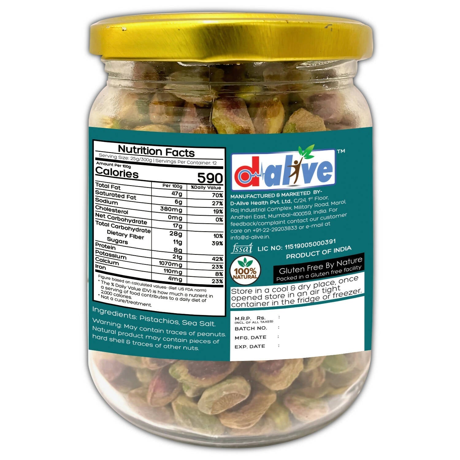 D-Alive Honestly Organic Activated Pistachios - Drmedicart