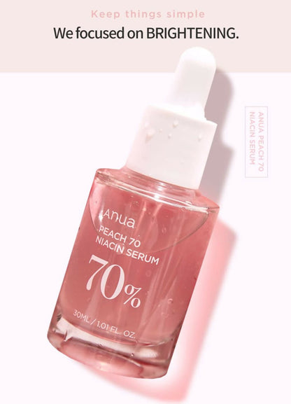 Anua Peach 70% Niacinamide Serum Brightening Hydrating Face Serum, Reducing Melanine Daily Clean Beauty - Korean Skincare
