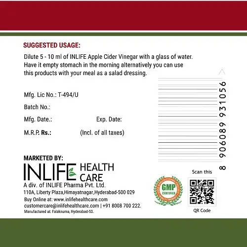 Inlife Apple Cider Vinegar With Mother Vinegar