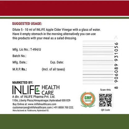 Inlife Apple Cider Vinegar With Mother Vinegar