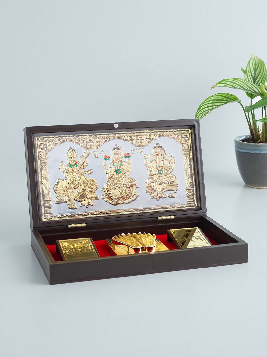 Buy Golden Peacock 24 KT Gold-Polished Laxmi, Ganesha, Saraswati Pooja Box