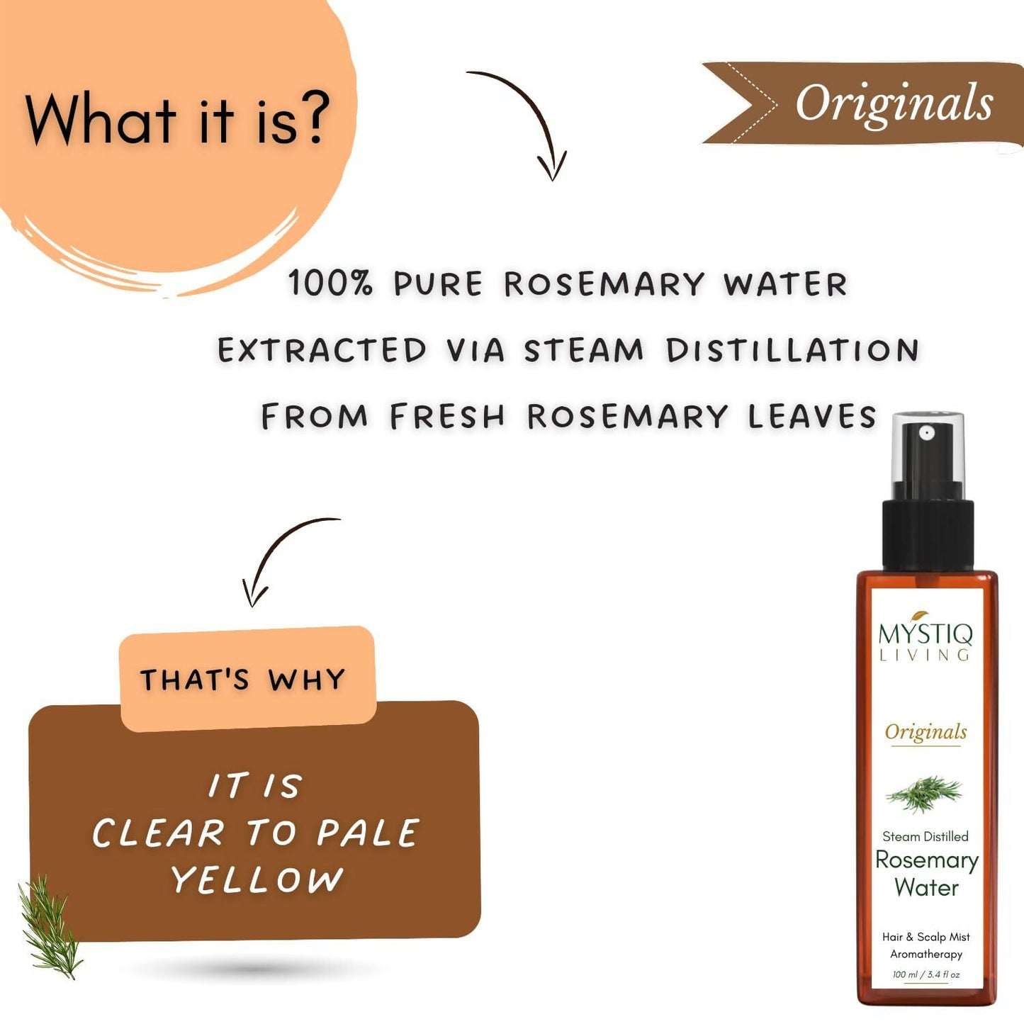 Mystiq Living Rosemary Water for Hair Growth - Hair Mist Spray