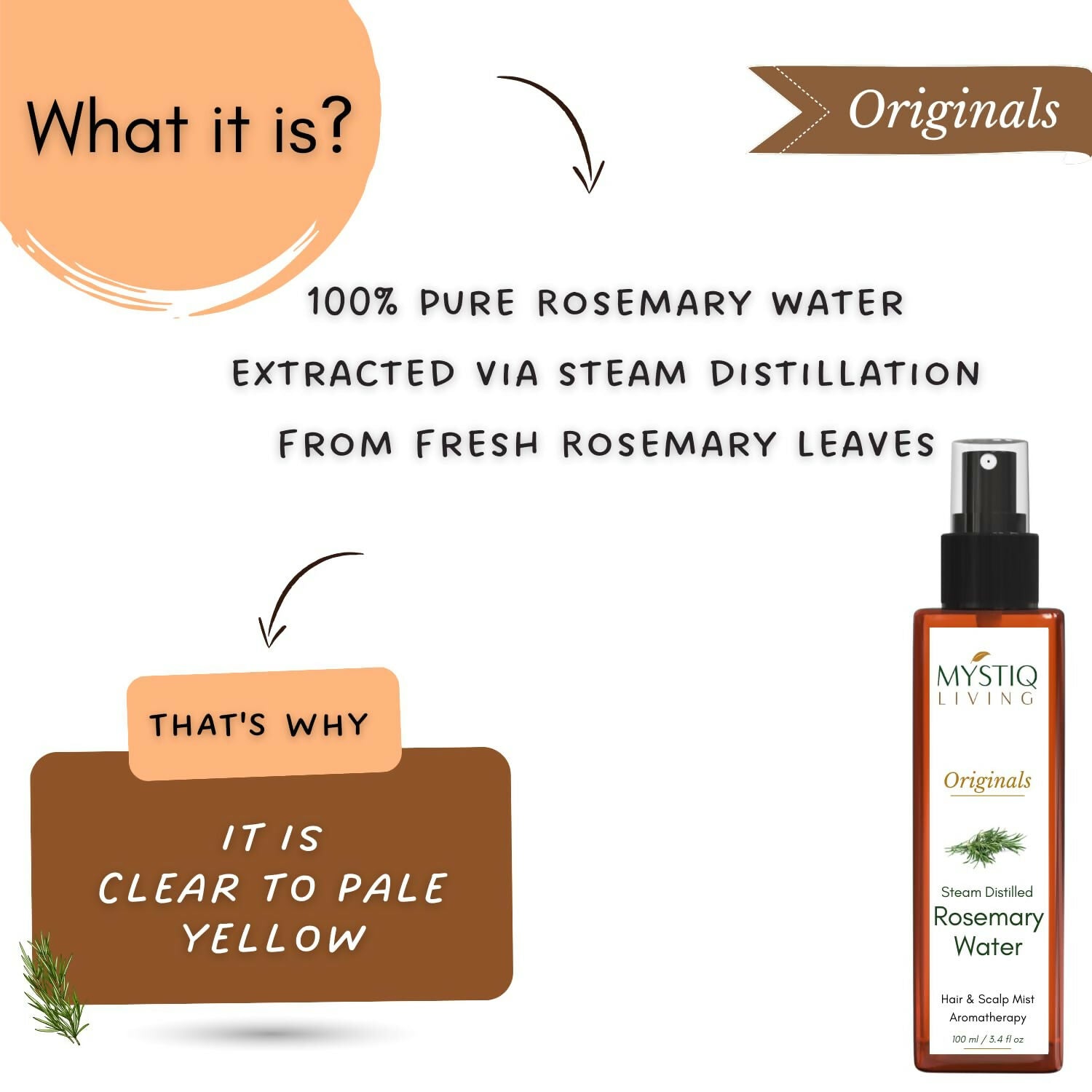 Mystiq Living Rosemary Water for Hair Growth - Hair Mist Spray