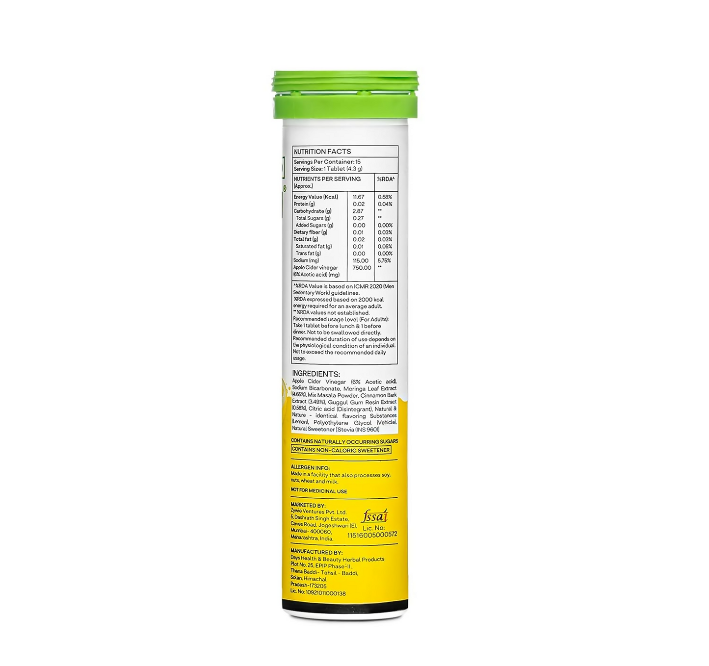OZiva Metabolic ACV Moringa Effervescent Tablets for Control Cravings - Lemon Masala Flavor