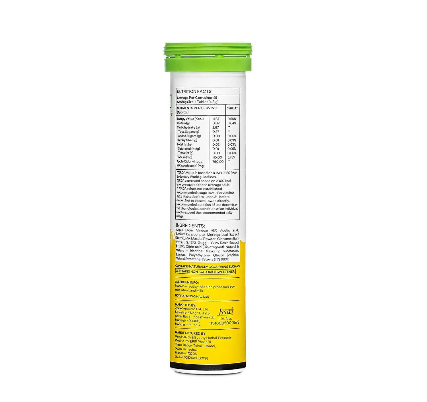 OZiva Metabolic ACV Moringa Effervescent Tablets for Control Cravings - Lemon Masala Flavor