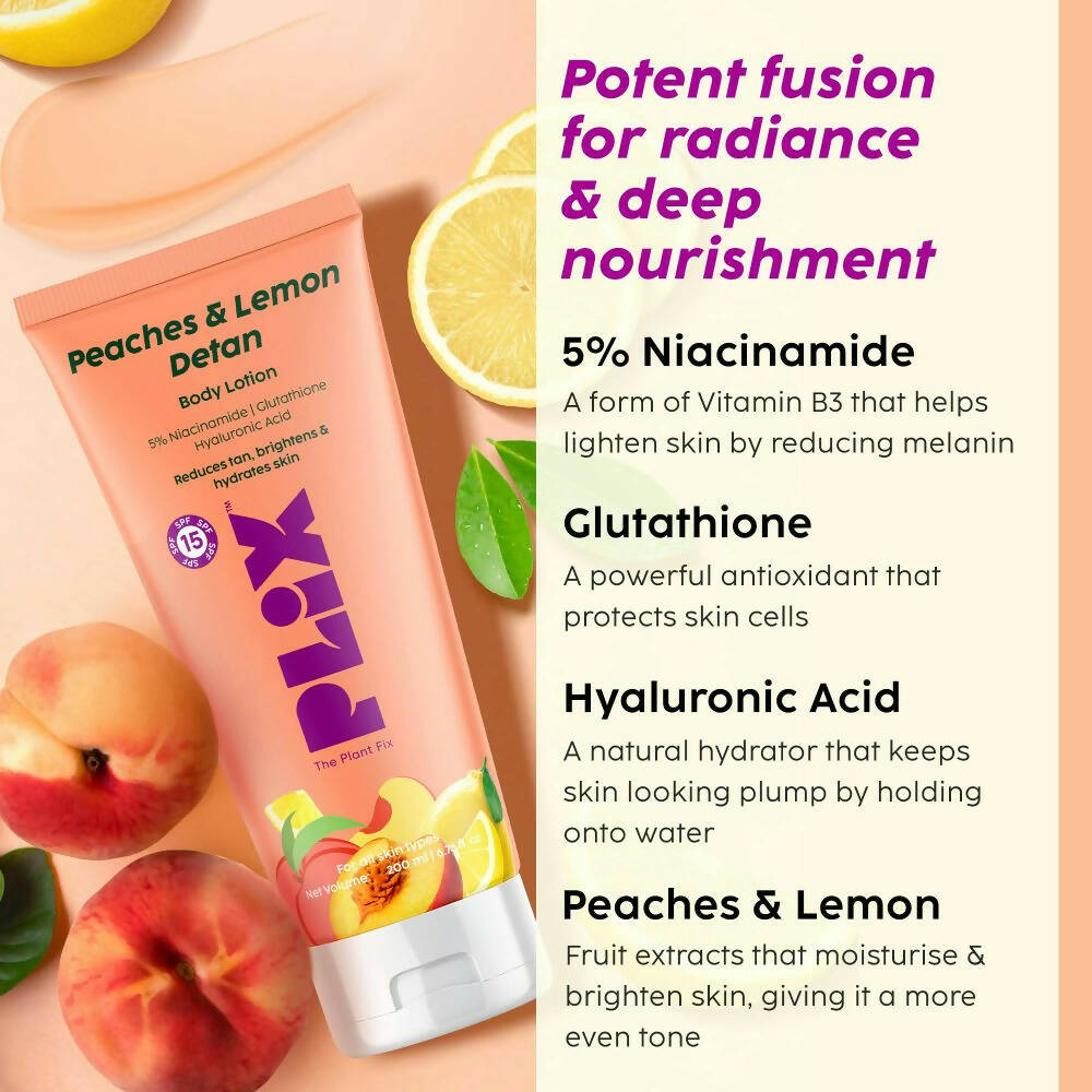 PLIX The Plant Fix Peaches & Lemon Detan Body Lotion with SPF 15 - DrMediCart