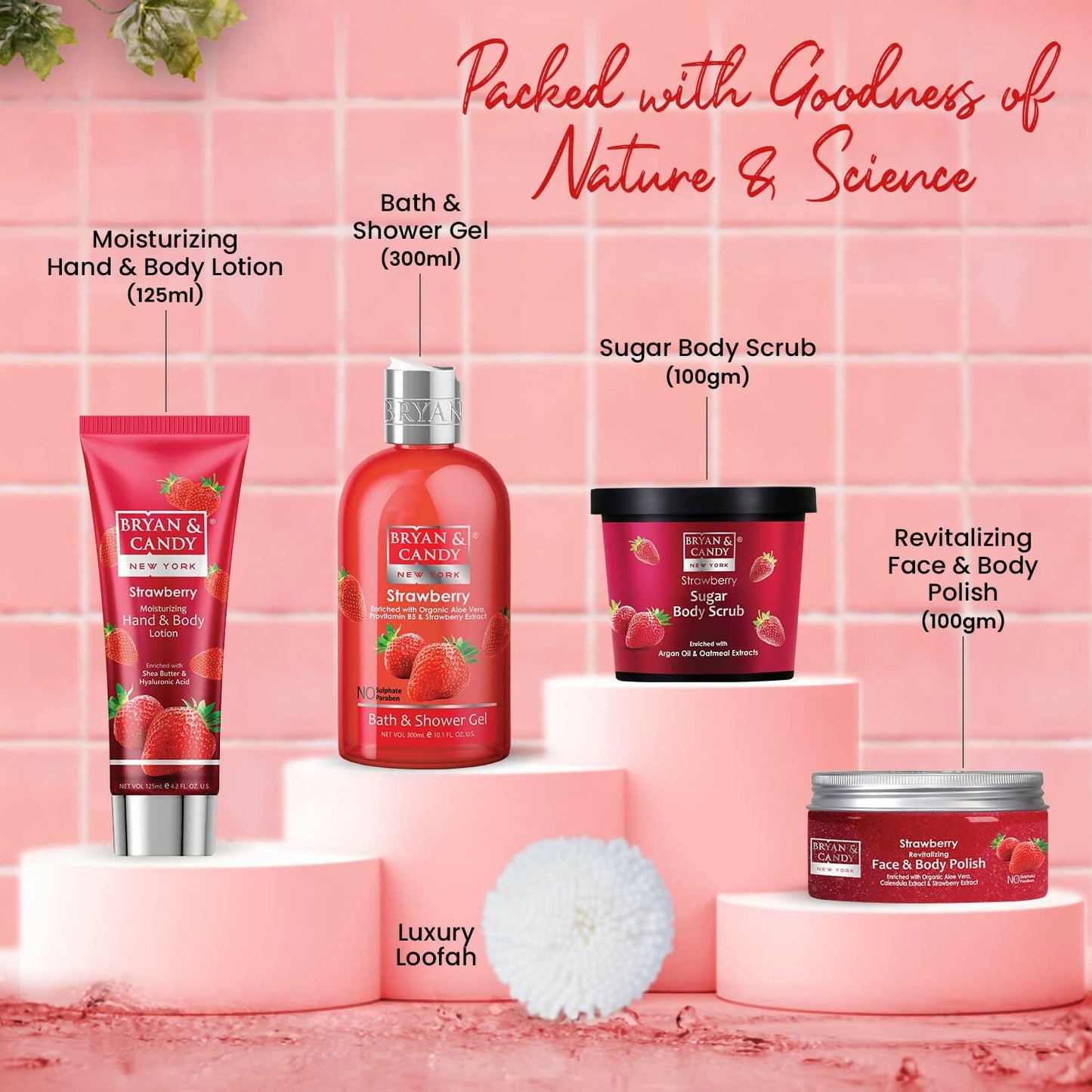 Bryan & Candy Strawberry Bath Tub Kit Gift Set For Women & Men